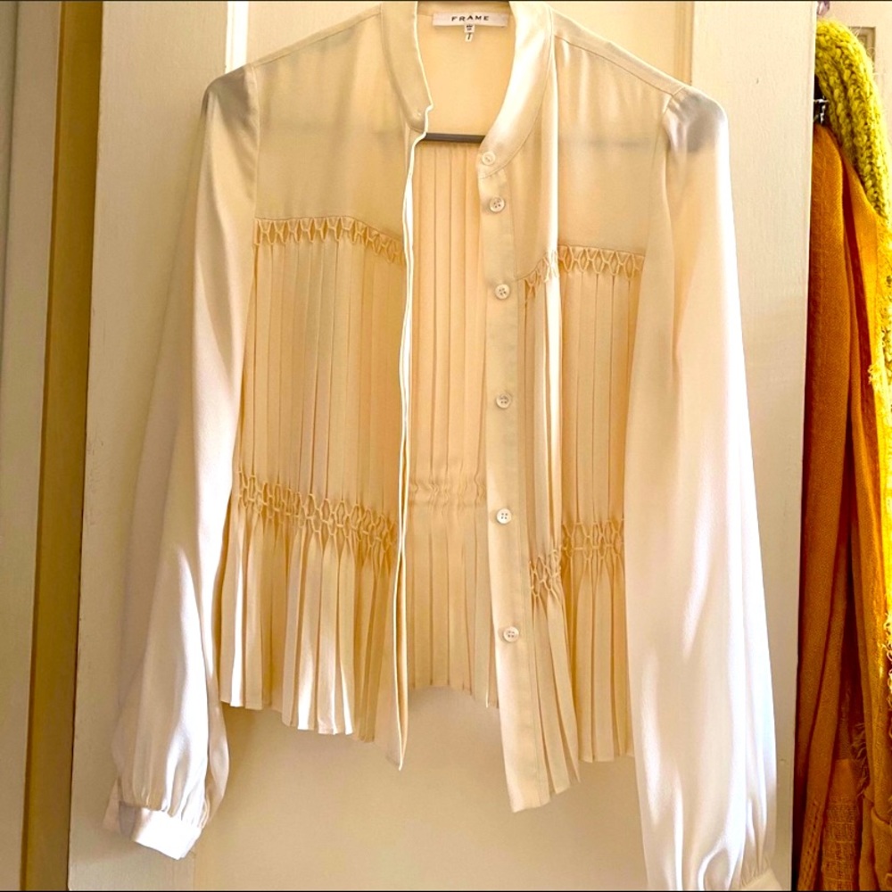 FRAME 100% Silk Blouse with Pleat Detail Size XS